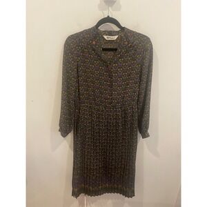 High Class‎ Dress Vintage Pattern Long Sleeve Pleated Midi